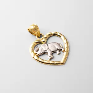 14K Gold Elephant Heart Pendant - Model 1622