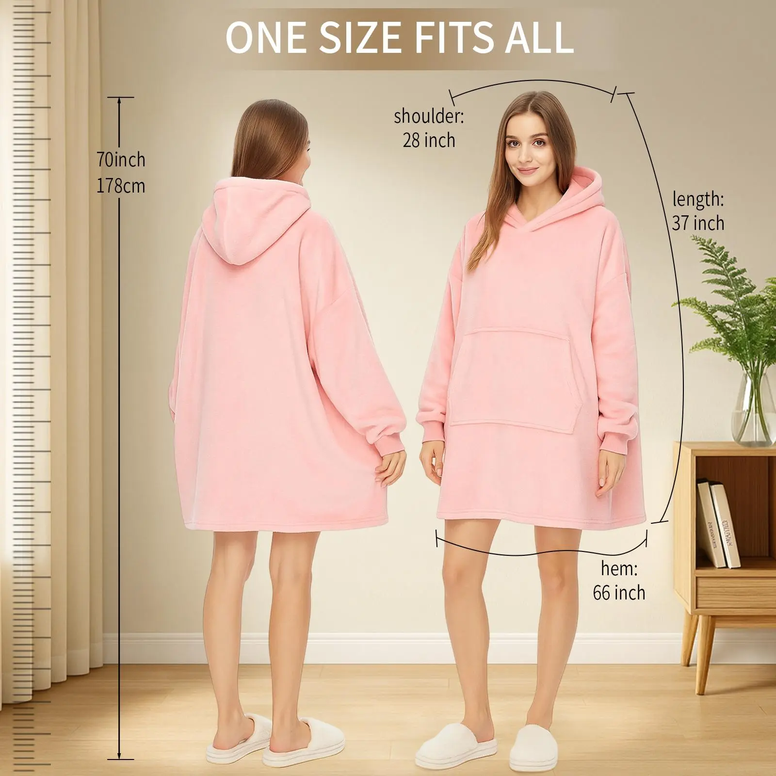 Youself- Women's Solid Color Flannel Oversized Blanket Hoodies Soft Hooded Robe With Kangaroo Pockets Perfect For Home, Holidays, Office, Or As A New Year's Gift on trend relaxed fit day to night
