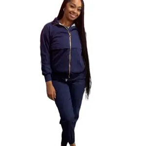 3pc Navy Blue Scoop neck scrub set with sports jacket