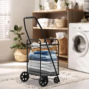 YITAMOTOR Folding Shopping Cart with Wheels, Portable Collapsible Grocery Cart for Seniors, Rolling Utility Cart for Laundry, Storage & Organizer (Foldable)