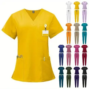 2 Piece Set Hospital Scrub Sets Uniform Women Jogger Suit Nurse Accessories Scrub Sets Pharmacy Healthcare Work Wear Unisex
