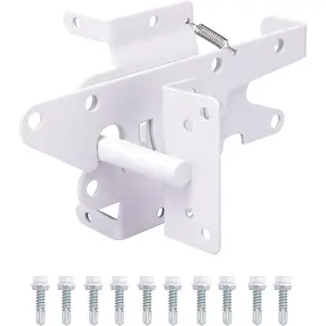 Heavy Duty Gate Latch,  Mount Automatic Self-Closing Door Latch,for Wooden/Vinyl Fence, Pool,Garden Outdoor, W/Mounting Screws (White)
