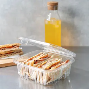 [150 sets] 64 oz PET Tamper Resistant Hinged Deli Containers w/Flat Lid