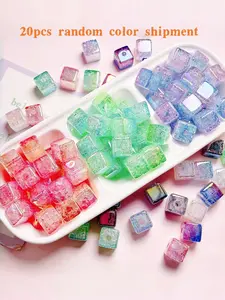 20pcs Acrylic Crack Gradient Beads, Multicolor Cube Beads, Ideal for DIY Bracelets, Phone Lanyards, Keychains, Jewelry Making Accessories