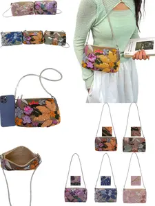 Elegant Flower Sequin Crossbody Bag, Party Essential with Sparkling Rhinestone Chain Strap, Spacious Interior, Five Dreamy Colors