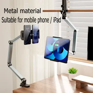 Phone Holder Tablet Stand iPad Holder, Tablet Arm Mount with Super Grip, Adjustable Foldable Holder, Aluminum 360° Rotating Clamp for iPad, Phone, Monitor, Kindle 4.7-15" Device Computer Smartphone phone holder bed  side  stand Rubber