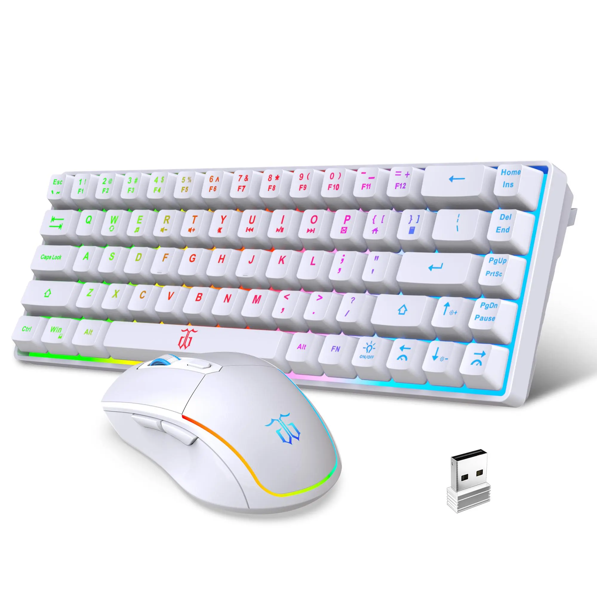 Wireless 60 Percent Mini Keyboard & Mouse Gaming Bundle, LED Illuminated Anti-Ghosting Rechargeable Keyboard, 6-button 3200DPI High Precision Gaming Mouse, 2000mAh Built-in Battery Wireless Combo Suitable for Desktop Gaming & Office Daily Use  ### Backe