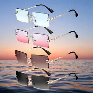 Timeless Retro Sunglasses Set: 4 Pairs Rimless Rectangle Glasses in Transparent Acetate, Vintage Square Eyewear for Women & Men outdoorfun