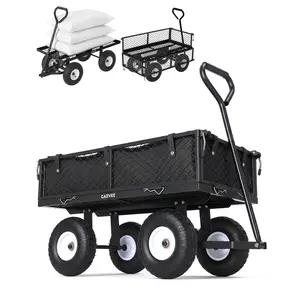[FLASH SALE] Garvee 400 lb Garden Cart Wagon, Heavy Duty Utility Cart with 10" Pneumatic Tires, Steel Frame, Removable Mesh Sides,Black