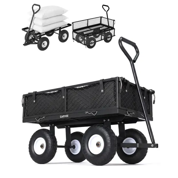 [FLASH SALE] Garvee 400 lb Garden Cart Wagon, Heavy Duty Utility Cart with 10" Pneumatic Tires, Steel Frame, Removable Mesh Sides,Black