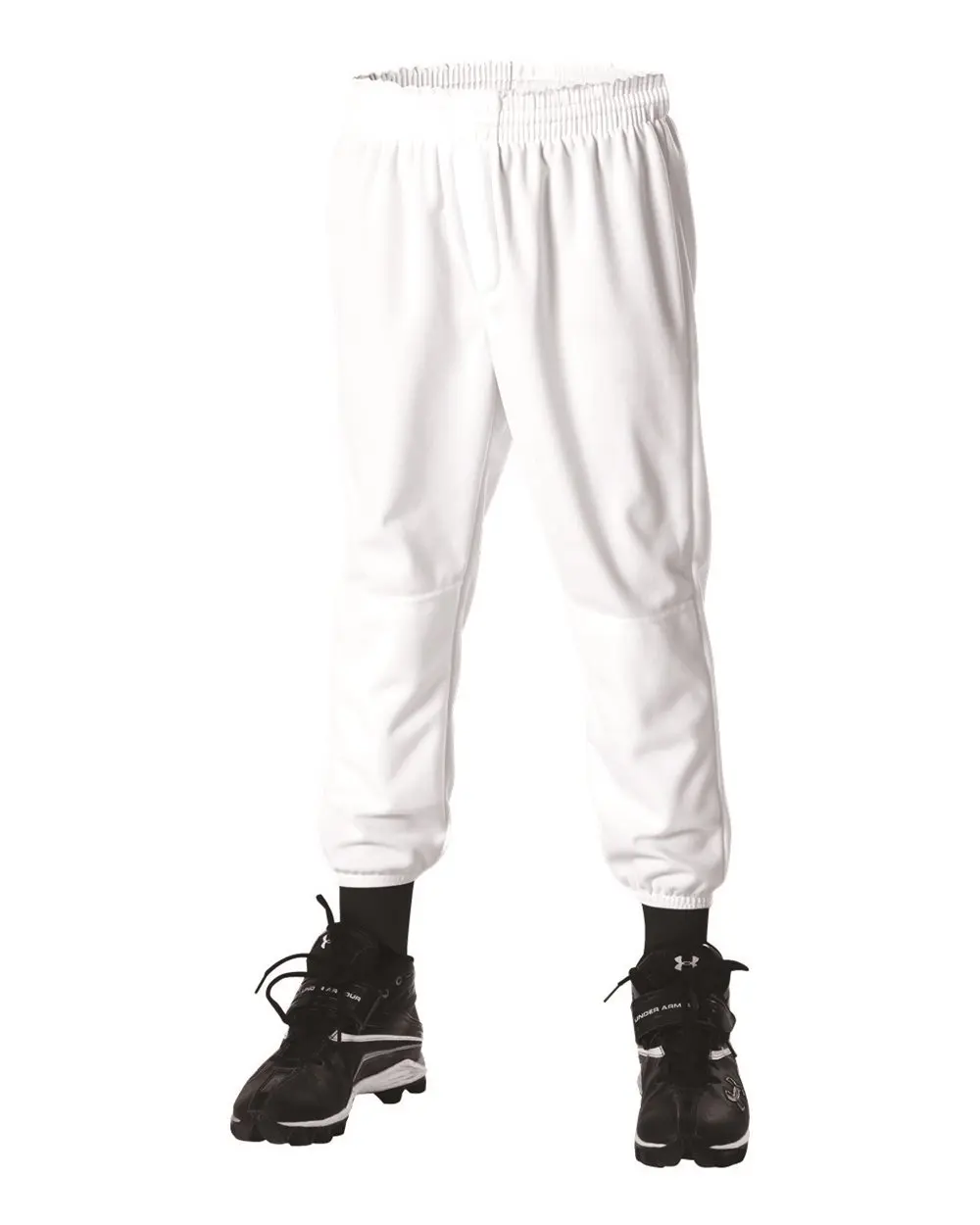 Men's Youth Pull-On Baseball Pants, Non-Snap Athletic Trousers in Double Knit Polyester with Drawstring Waist, Reinforced Knees, Back Pocket & Tapered Bottom