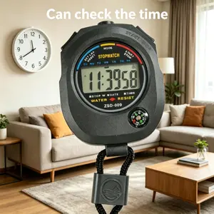 Digital Sports Stopwatch with Built-in Compass, Waterproof Multi-Function Timer, Lap Split Time Counter with Date Alarm Clock, Handheld Stop Watch for Coach Running Swimming Training Outdoor Hiking