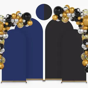 Arch Wedding Cover Set, Color (Black+Dark Blue), Spandex Fitted Arch for Wedding Birthday Decoration (6+7.2FT)