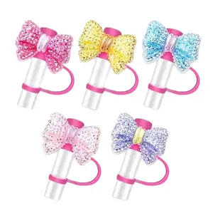 Read description 1pc Colorful Acrylic and Silicone Rhinstoned Bow Straw Cover for Reusable Straws for 16oz/30oz size straw Drinkware Tumbler