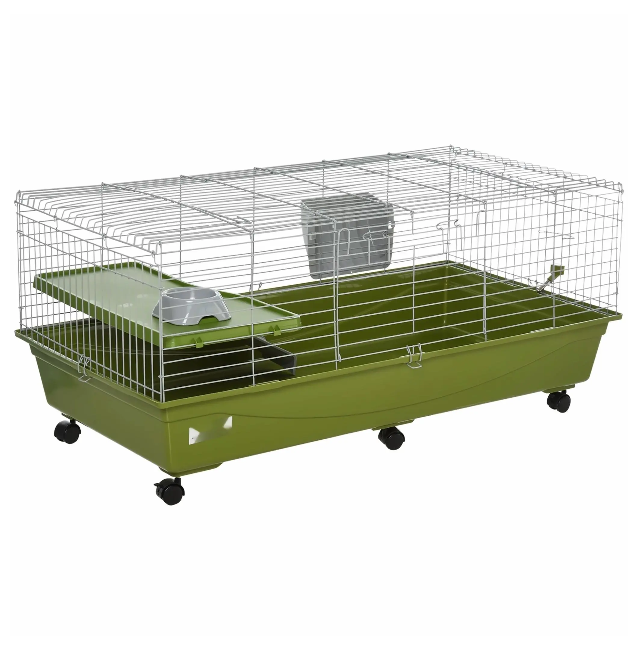 47" Steel & PP Small Animal Cage - Chinchilla & Guinea Pig Hutch with Ramp, Easy Cleaning, Good Ventilation, and Included Accessories, Green