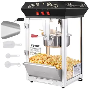 fathersdaygift VEVOR Popcorn Maker, 850W Popcorn Popper Machine, 8 Oz Kettle Makes 48 Cups per Batch, Countertop Popcorn Maker with Tempered Glass, Includes 4 Scoops, Movie Theater Style, Black