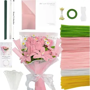400 count Pipe Cleaners Flower Kit for Making Various , 5 Colors Everything Needed for Arts and Craft Project