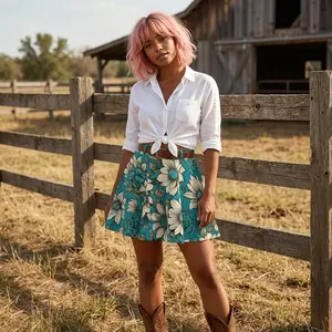 Skater Skirt, Turquoise Western Sunflowers, Cowgirl Clothing, Rodeo Apparel, Southwest Style, Floral Fashion, Country Chic Skirt