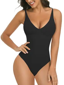 Shapewear Bodysuit Tummy Control Deep V Neck Seamless Thong Body Shaper for Women Basic Compression Soft Womenswear
