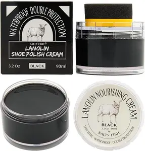 Shoe Polish Cream 3.2Oz, Lanolin Shoe Polish Kit with Shoe Shine Sponge, Condition Waterproof Restore Shoe Boot