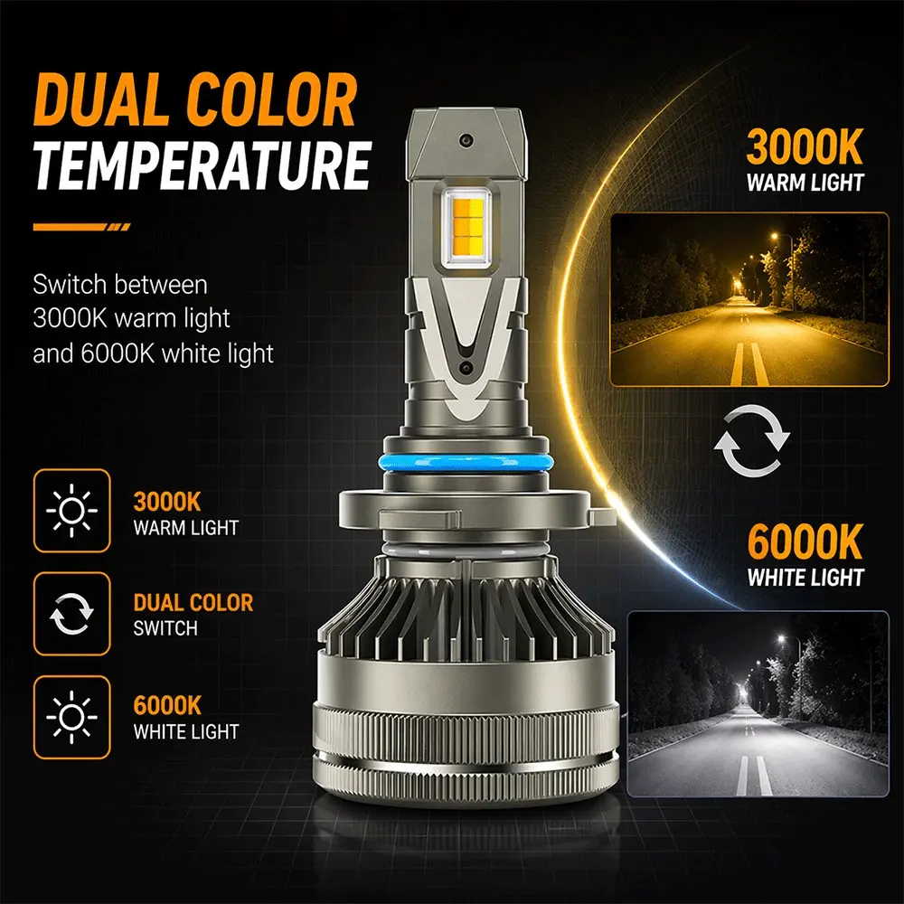 [App Controlled] H11 9005 9006 LED Headlights, 60000LM Ultra Bright Car Bulbs with Bluetooth App, 3000K & 6000K Dual Color Mode, 150W High Power CSP LED Conversion Kit, 10-Min Easy Install