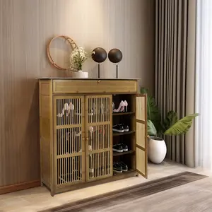 Vintage Shoe Storage Cabinet with 3 Hollow Doors Entryway Shoe Organizer for Shoe Storage