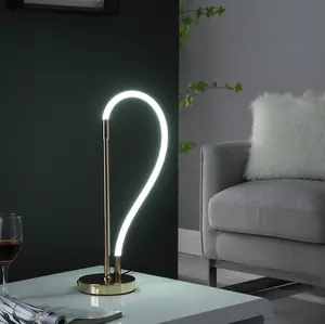 Table Lamp with DIY LED Tube, Gold Desk Lamp for Office Home Living Room Bedroom, 20" Nightstand Led Lighting Lamp with Magnetic End for Diy Shape Metal Base