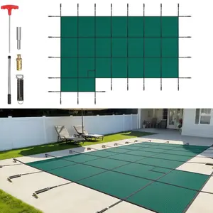fathersdaygift VEVOR IngroundPool Safety Cover, 18ftx 34 ftRectangular Winter Pool Cover with Left Step, Triple Stitched, High Strength Mesh PP Material, Good Rain Permeability, Installation Hardware Included