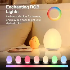 Rechargeable Egg Night  for Kids, 7 RGB Colors & Stepless Dimming Touch Lamp, 5W Dimmable Nursery   Timer, Perfect Baby & Mother’s Day Gift nightstand with led lights