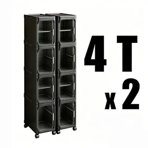 Slim Storage Unit Clear Visible Door Magnetic Design Foldable No Assembly Mobile Wheels Compact Space Organizer