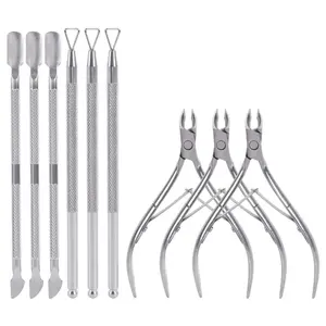 9Pcs Cuticle Nipper with Cuticle Pusher- Professional Grade Stainless Steel Cuticle Remover and Cutter - Durable Manicure and Pedicure Tool - Beauty Tool Perfect for Fingernails and Toenails (Silver) - Home Improvement.