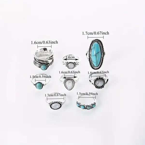 13 Bohemian Western Style Synthetic Turquoise Necklaces, Earrings, Bracelets, And Ring Sets For Women'S Daily Vacations, Party Wear, Jewelry, Holiday Gifts