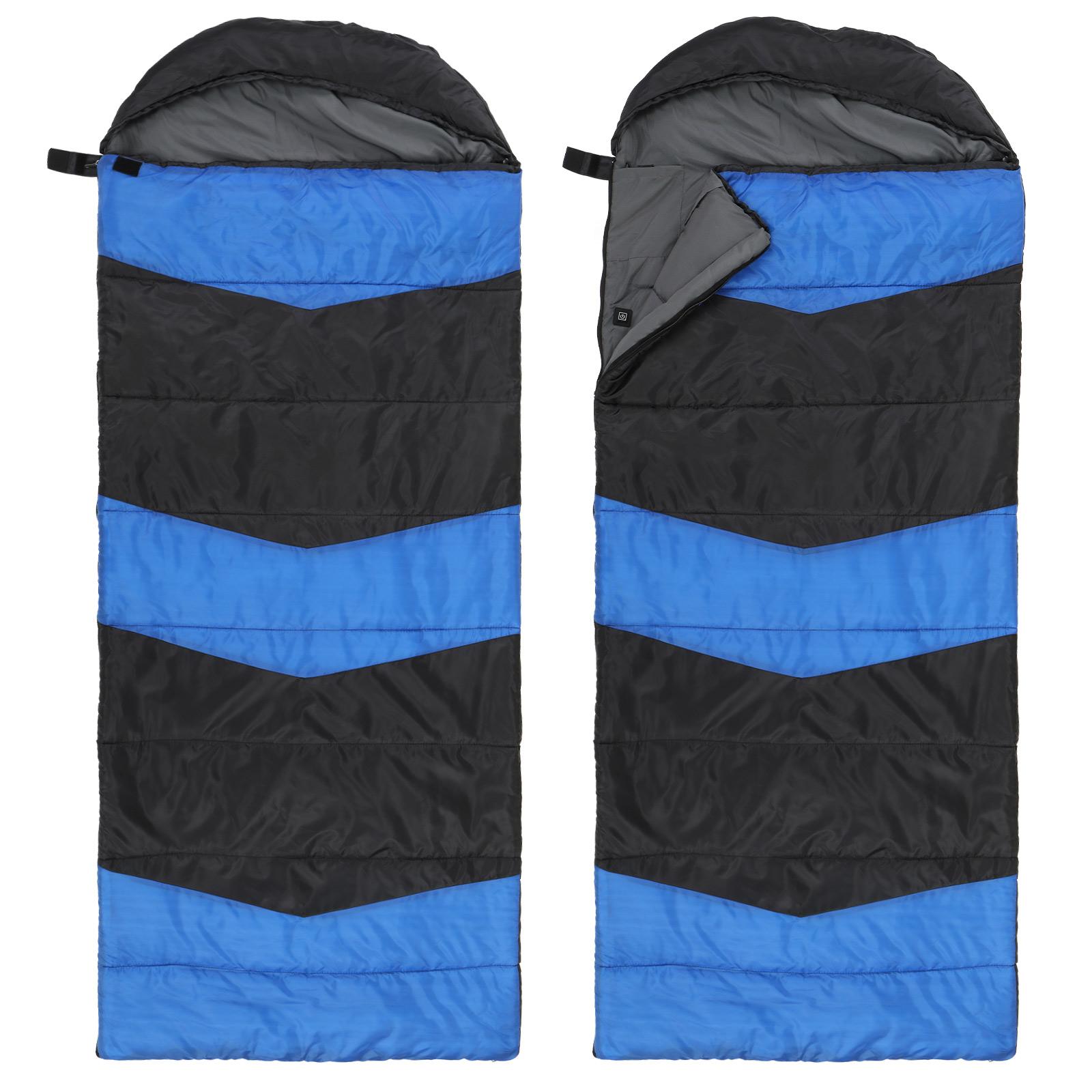 Rectangular Heated Sleeping Bag, Lightweight Sleeping Bag with Multi USB Powered Heating Pads, Waterproof Compact Envelope Sleeping Bag for Backpacking Hiking, Blue