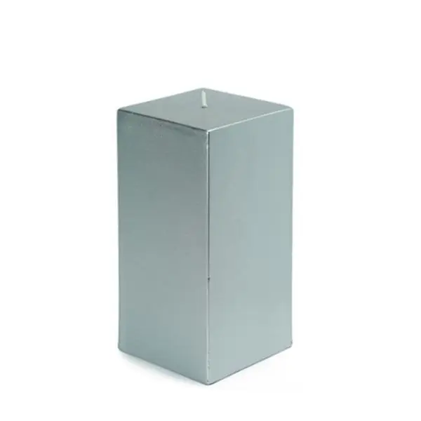 Metallic Silver Square Pillar Candle - 3x6 in, Unscented Home Decor Candle for Home Supplies Decor