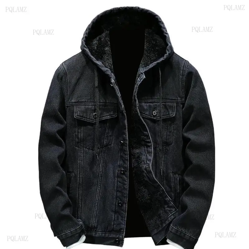 2025Mens Fleece Lined Denim Hoodie Jacket - Winter Warm Cowboy Jean Jacket, Casual Button Down Style, Thicken Trucker Coats - Sweatshirts, Menswear Tops Long Sleeve Beige Tights  Plain leather jacket business casual tops Blue
