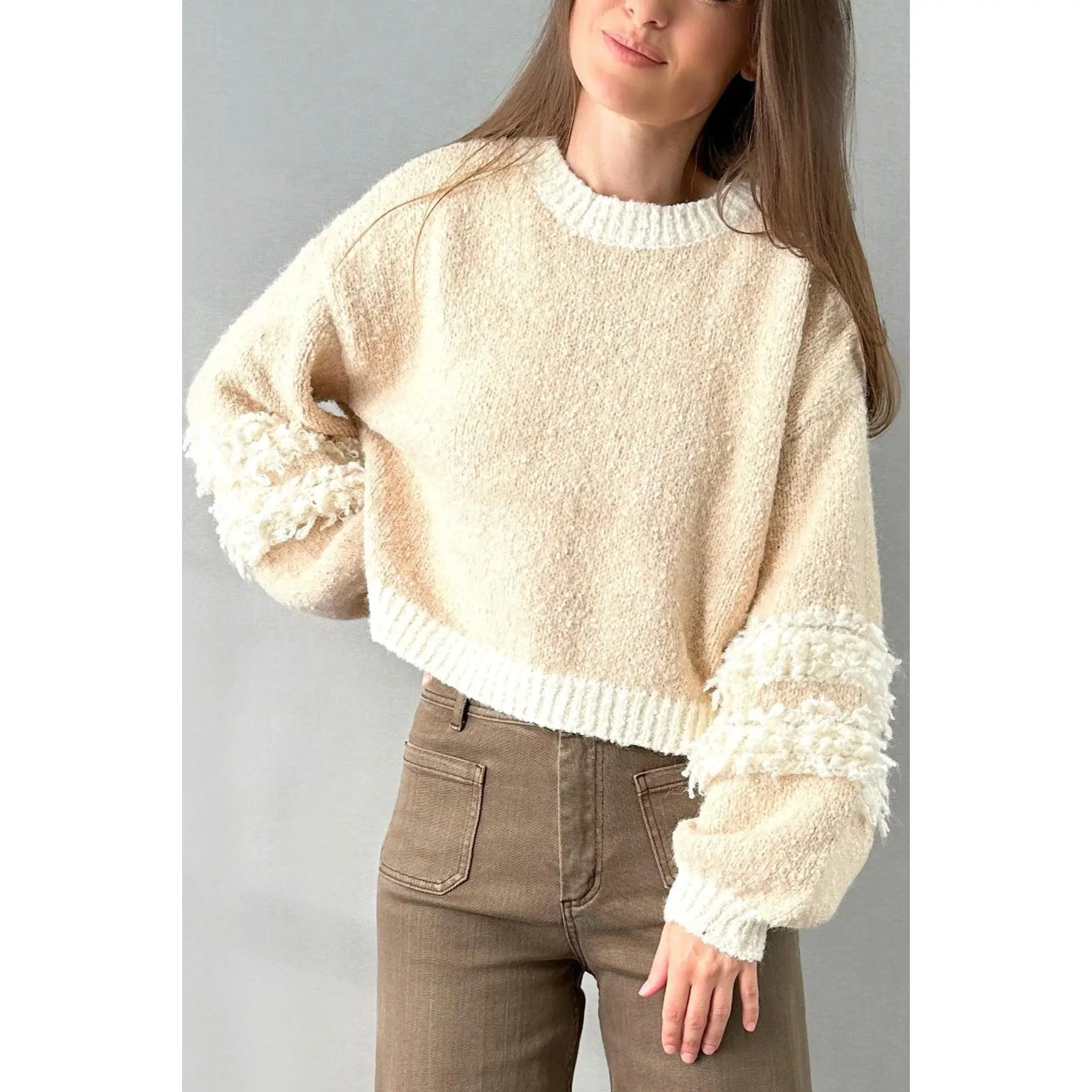Cozy Day Textured Sweater - Beige