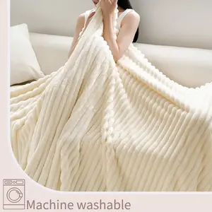 Soft Lightweight Blanket Set, 400 Gsm Wide Stripe & 260 Gsm Medium Stripe Bed Throws, Sofa Cover, Office Nap, Camping Travel, Perfect Holiday Gift, Lightweight Cozy Blanket