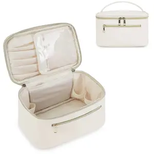 Makeup Bag, Travel Make Up Organizer Cosmetic Brush Bags Case for Women in Eco Vegan Leather