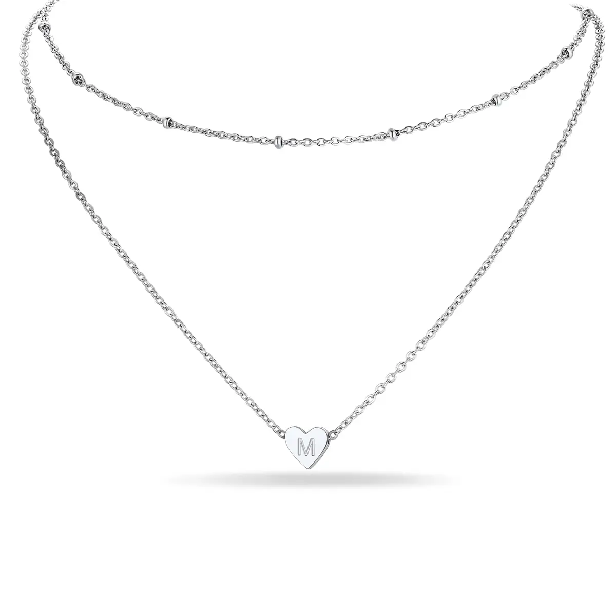 PROSTEEL Layer Heart Initial Necklaces Stainless Steel 26 Letters Double Layered Adjustable Chain Choker Cute Lucky Jewelry For Women Gift Box