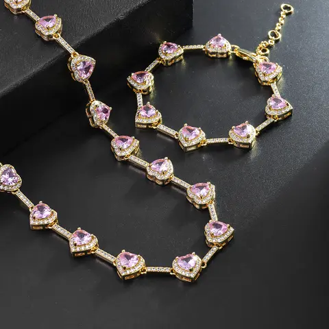 Iced Chics Elegant Necklace and Bracelet Set, Unisex Fashion Matching Heart Jewelry Set, Copper Jewelry Set, Sparkling Accessories, Men's Jewelry, Perfect Gift for Special Occasions
