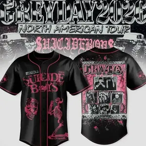 $uicideboy$ Grey Day 2023 Tour Baseball Jersey, G59 Hip Hop Rap Unisex Button Down Shirt, Premium Soft Breathable Mesh Fabric, Perfect Streetwear Concert Outfit and Fan Gift