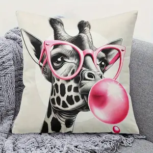 1 piece of pillow cover, giraffe pink glasses, printed with holiday-themed cushion cover with hidden zipper, suitable for sofa, living room, office, home decoration - machine washable (double-sided printing, excluding pillow core)