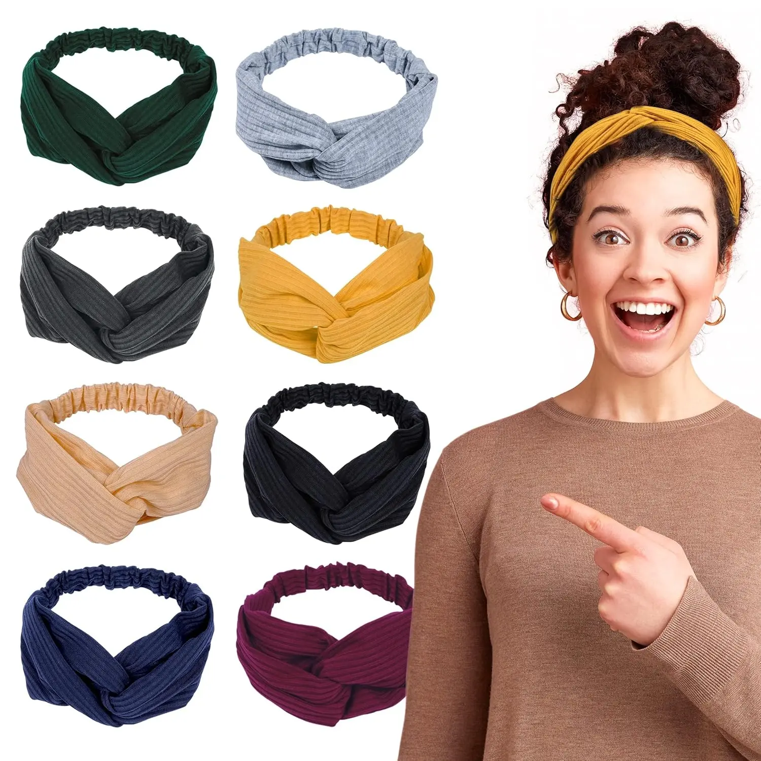 Women's Headbands - 8 Pack Soft Fabric Hair Accessories, Boho Elastic Sweat-Wicking Headbands for Exercise & Yoga (Rising Pink)