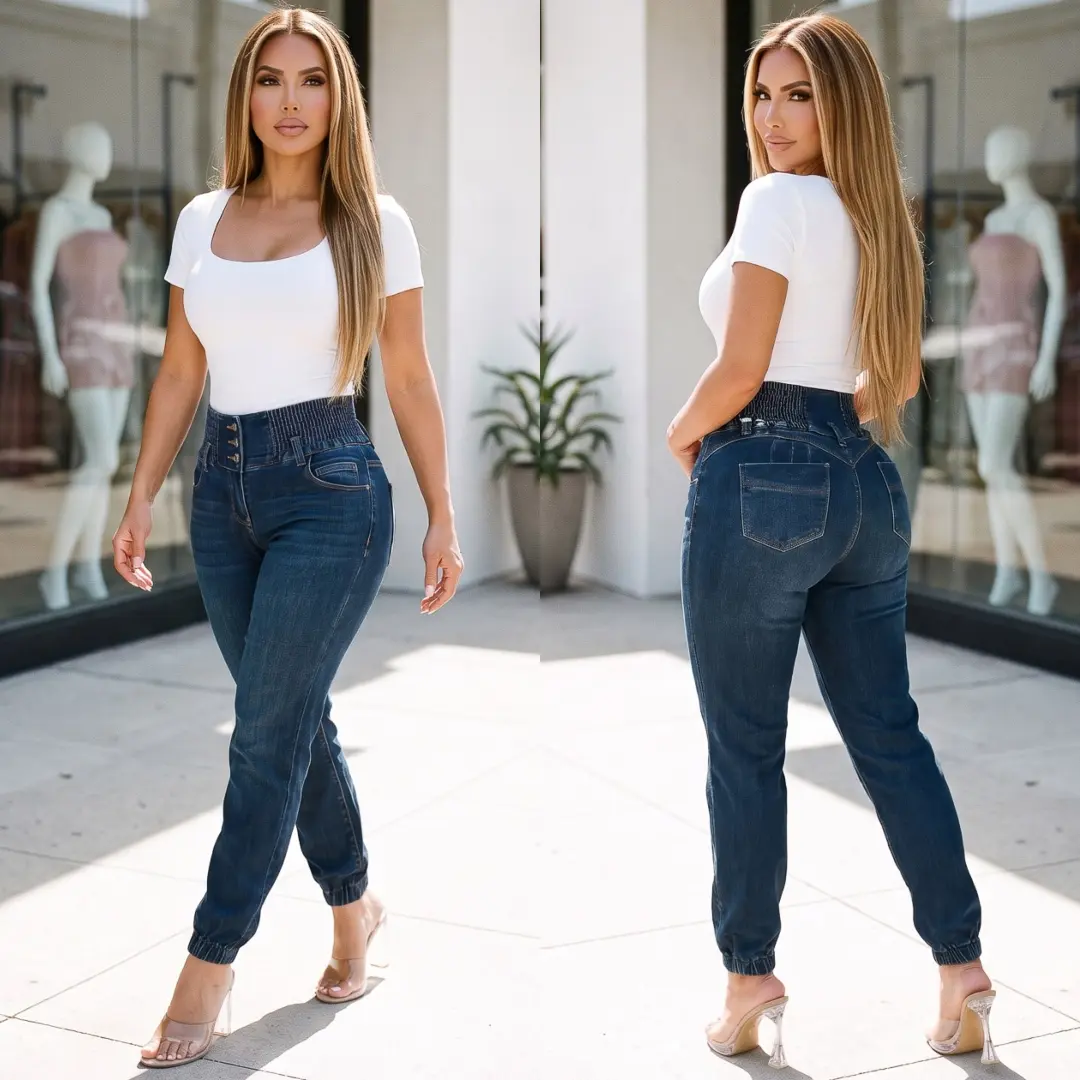 MX JEANS Push Up 3 Button Spandex Waist Jogger Jeans Dark Wash