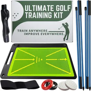 6-in-1 Golf  Aid /Divot Board, Golf Grip Trainer, Swing Trainer, Alignment Sticks | Golf Accessories for Men & Women | Hitting Mat Practice Indoor & Outdoor