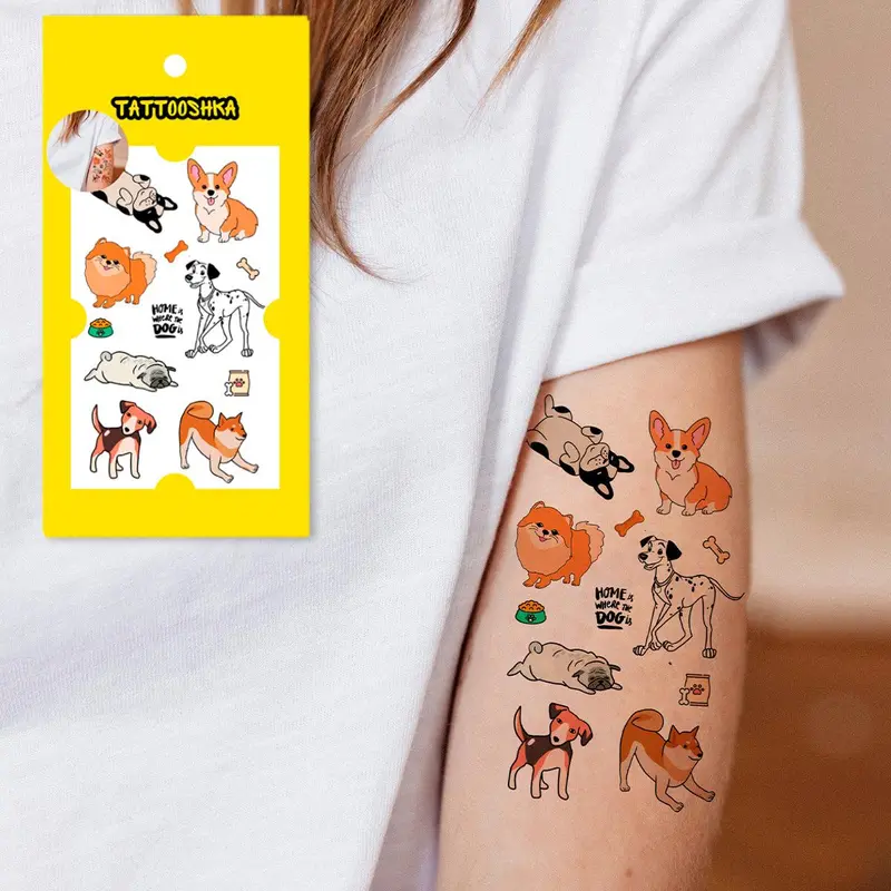 Mini dogs (L-62). Temporary tattoos. Party tattoos. Kids tattoos. Custom design. Tattoo sets. Ukrainian. Realistic. Waterproof