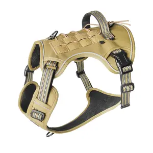 Tactical No-Pull Heavy-Duty Molle Service Dog Harness Vest, Adjustable Reflective Padded Breathable Harnesses for Large Canines' Walking, Hiking, Harness Vest Harnesses, Reflective Vest Harnesses