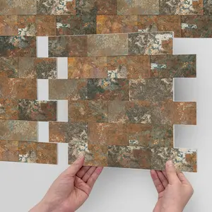 10/20PCS AST-G American PE Tile Stickers, Thickened Rusty Copper Patina Brick Pattern Matte Waterproof Oil-Proof Anti-Collision Peel & Stick for Kitchen Bathroom Wall Decor