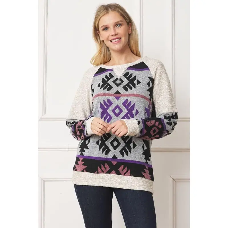 EG fashion V Stitch Tribal Contrast Tunic
