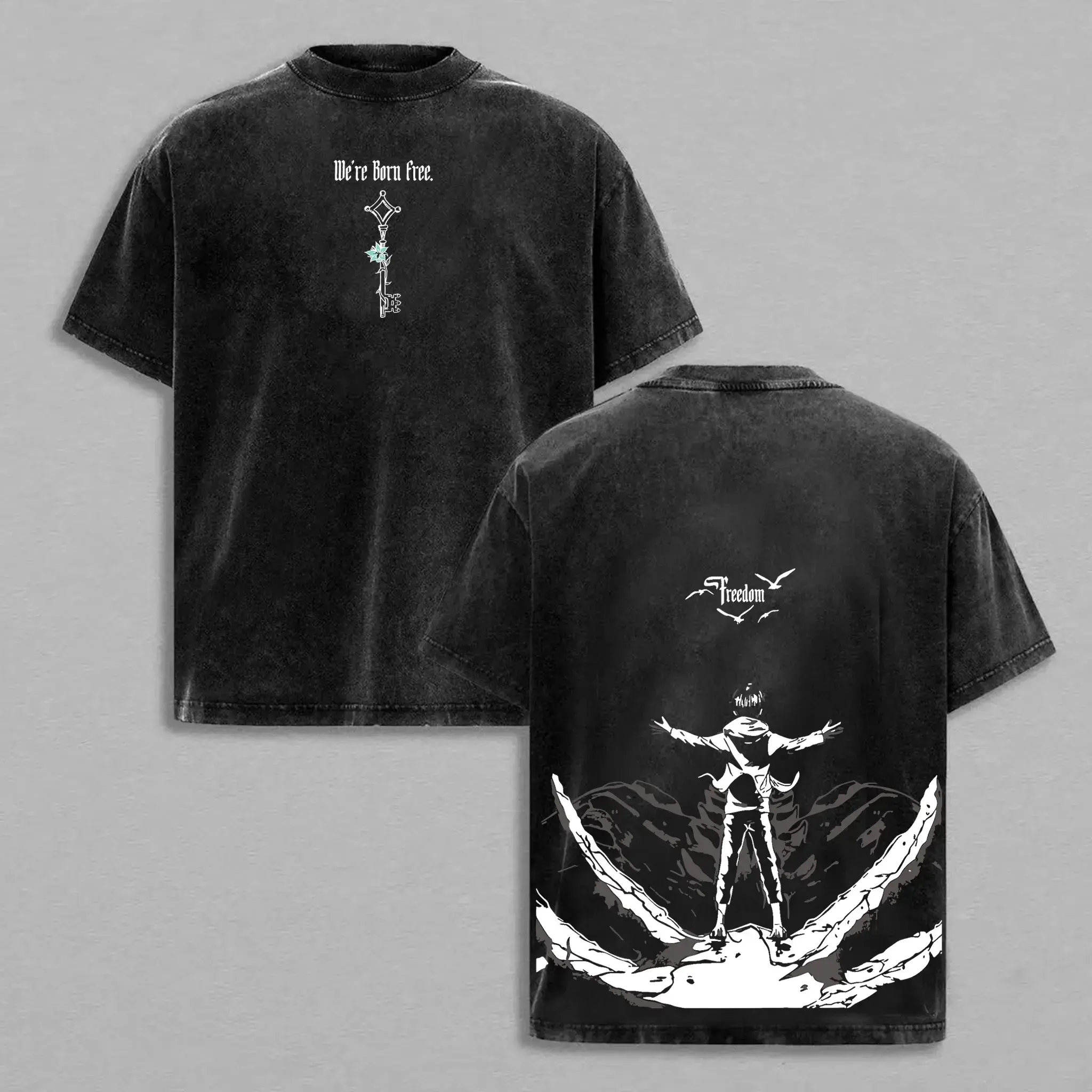 Men's Classic Attack on Titan Graphic T-Shirt, Vintage Washed Cotton Shortsleeve Crew Neck Top, Relaxed Fit Casual Menswear, Tops, 7-Day Return Policy